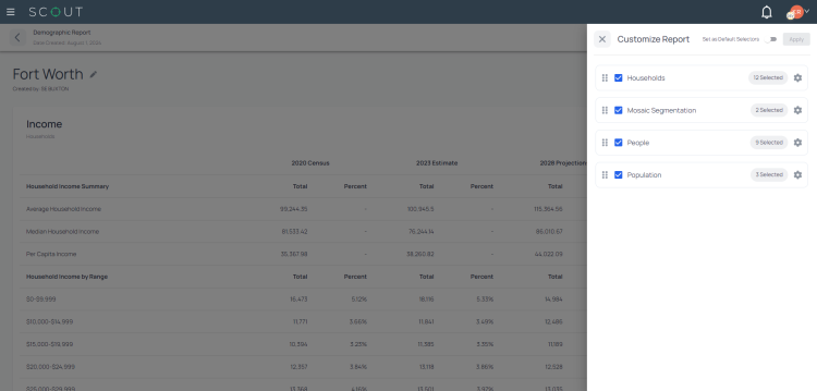 Drag and drop sections to update the order of the information shown.
